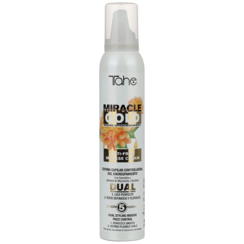 MIRACLE GOLD ANTI FRIZZ DUAL MOUSSE Pianka przeciw puszeniu si臋 w艂os贸w do wyg艂adzenia i stylizacji lok贸w 200 ml